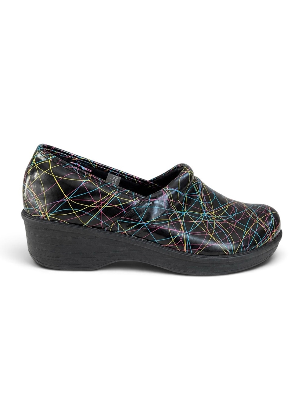 SafeTStep Comfort Slip Resistant Work Clogs Scribble Print Nurse Shoes Black 9
